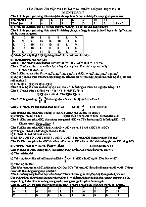 Đề cương ôn tập thi kiểm tra chất lượng học kỳ II môn Toán 7